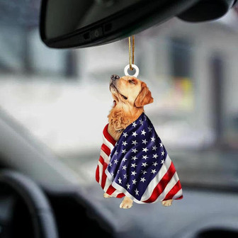 Patriotic Golden Retriever With Mount Rushmore Flag Two Sided Ornament - Thegiftio UK