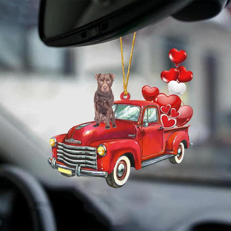 Patterdale Terrier-Red Sports car-Two Sided Ornament - Thegiftio UK