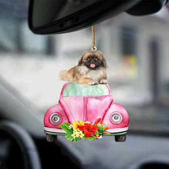 Pekingese-Pink Hippie Car-Two Sided Ornament - Thegiftio UK