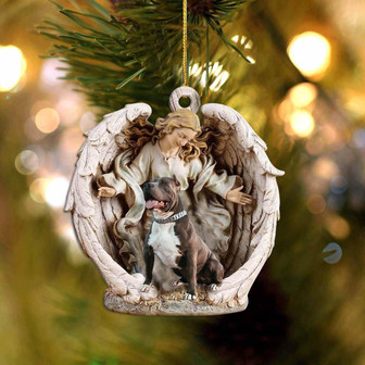 Pitbull-Angel Hug Winter Love Two Sided Ornament - Thegiftio