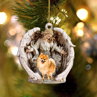 Pomeranian-Angel Hug Winter Love Two Sided Ornament - Thegiftio UK