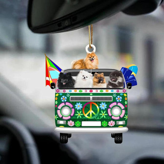 Pomeranian-Green Hippie Van-Two Sided Ornament - Thegiftio UK