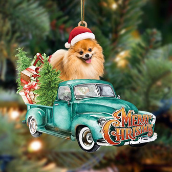 Pomeranian-Green Truck Hanging Ornament - Thegiftio UK