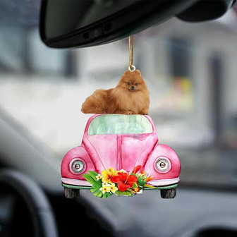 Pomeranian-Pink Hippie Car-Two Sided Ornament - Thegiftio UK