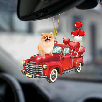 Pomeranian-Red Sports car-Two Sided Ornament - Thegiftio UK