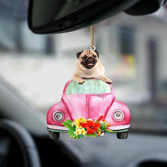 Pug 2-Pink Hippie Car-Two Sided Ornament - Thegiftio UK