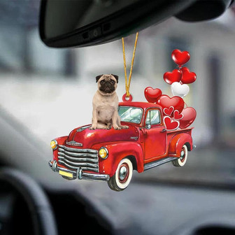 Pug 2-Red Sports car-Two Sided Ornament - Thegiftio UK