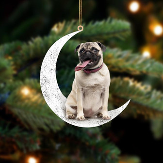 Pug 2-Sit On The Moon-Two Sided Ornament - Thegiftio UK