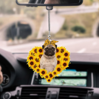 Pug 2-Sunflower Heart gift Car Ornament - Thegiftio