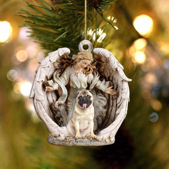 Pug-Angel Hug Winter Love Two Sided Ornament - Thegiftio UK