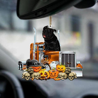 Pug (Black)-Pumpkin & Truck Car Hanging Ornament - Thegiftio UK