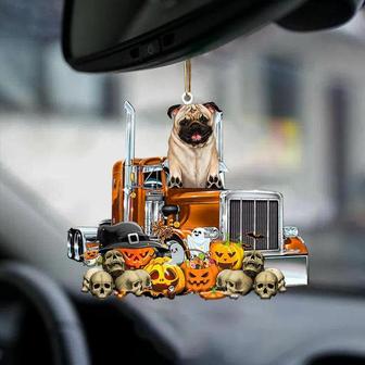 Pug (Fawn)-Pumpkin & Truck Car Hanging Ornament - Thegiftio UK