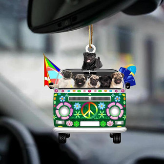 Pug-Green Hippie Van-Two Sided Ornament - Thegiftio UK