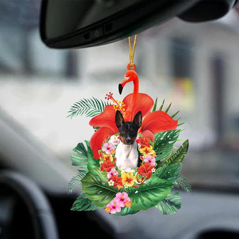 Rat Terrier-Dog And Flamingo-Two Sided Ornament - Thegiftio UK