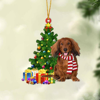 Red Long Haired Dachshund-Christmas Star Hanging Ornament - Thegiftio UK