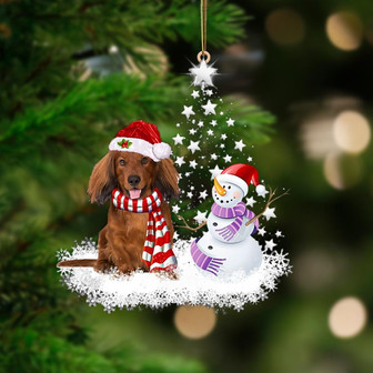 Red Long Haired Dachshund-Star Tree Hanging Ornament - Thegiftio UK
