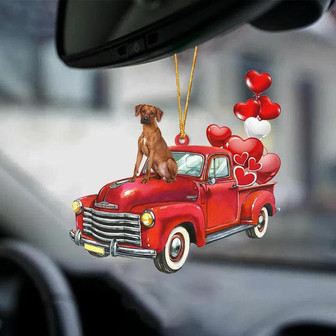 Rhodesian Ridgeback-Red Sports car-Two Sided Ornament - Thegiftio UK