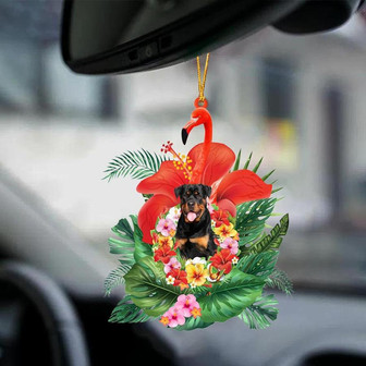 Rottweiler-Dog And Flamingo-Two Sided Ornament - Thegiftio UK