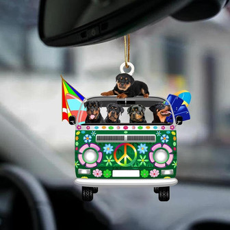 Rottweiler-Green Hippie Van-Two Sided Ornament - Thegiftio UK