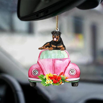 Rottweiler-Pink Hippie Car-Two Sided Ornament - Thegiftio UK