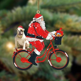 Santa Claus riding a bike with American Bulldog-Two Sided Ornament - Thegiftio UK