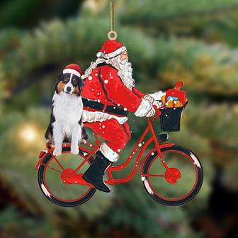 Santa Claus riding a bike with Australian Shrpherd (4)-Two Sided Ornament - Thegiftio UK