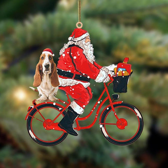 Santa Claus riding a bike with Basset Hound (1)-Two Sided Ornament - Thegiftio