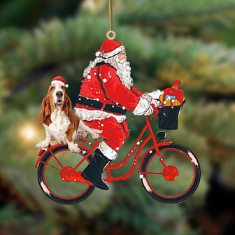Santa Claus riding a bike with Basset Hound (2)-Two Sided Ornament - Thegiftio