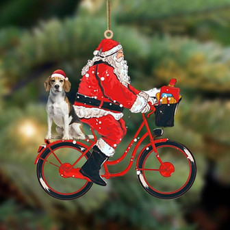 Santa Claus riding a bike with Beagle (4)-Two Sided Ornament - Thegiftio UK