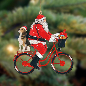 Santa Claus riding a bike with Beagle-Two Sided Ornament - Thegiftio