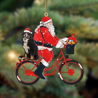 Santa Claus riding a bike with Bernese Mountain (2)-Two Sided Ornament - Thegiftio UK