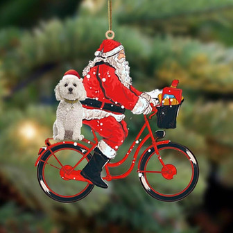 Santa Claus riding a bike with Bichon Frise-Two Sided Ornament - Thegiftio UK