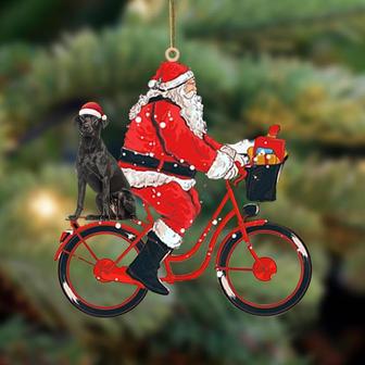 Santa Claus riding a bike with Black Labrador-Two Sided Ornament - Thegiftio UK