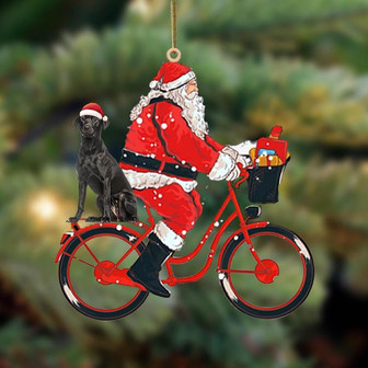 Santa Claus riding a bike with Black Labrador-Two Sided Ornament - Thegiftio