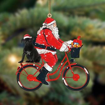 Santa Claus riding a bike with Black Pug-Two Sided Ornament - Thegiftio UK