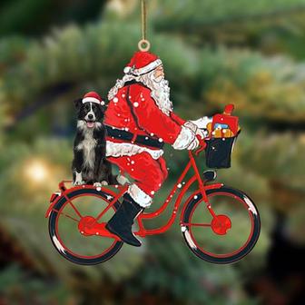Santa Claus riding a bike with Border Collie (3)-Two Sided Ornament - Thegiftio UK