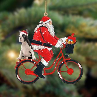 Santa Claus riding a bike with Boston Terrier 2-Two Sided Ornament - Thegiftio UK