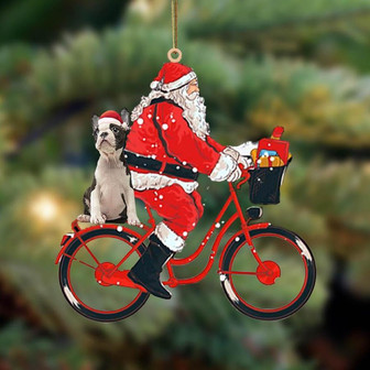 Santa Claus riding a bike with Boston Terrier-Two Sided Ornament - Thegiftio UK