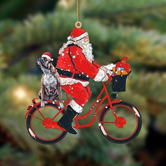 Santa Claus riding a bike with Boxer 2-Two Sided Ornament - Thegiftio UK