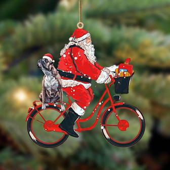 Santa Claus riding a bike with Boxer 2-Two Sided Ornament - Thegiftio