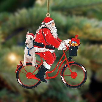 Santa Claus riding a bike with Bull Terrier (4)-Two Sided Ornament - Thegiftio UK