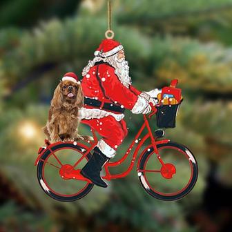 Santa Claus riding a bike with Cavalier King Xharles Spaniel (3)-Two Sided Ornament - Thegiftio UK