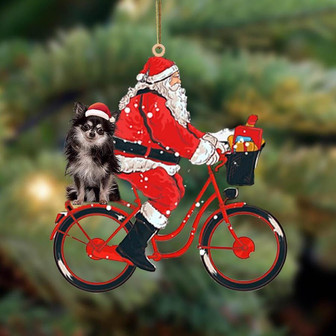 Santa Claus riding a bike with Chihuahua 1-Two Sided Ornament - Thegiftio UK