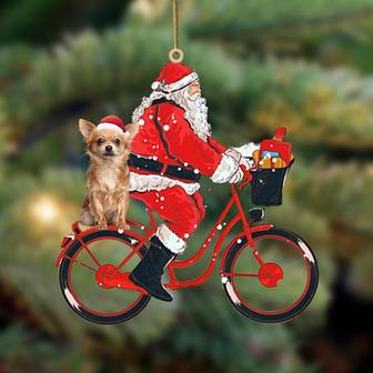Santa Claus riding a bike with Chihuahua 3-Two Sided Ornament - Thegiftio UK