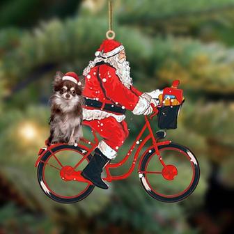 Santa Claus riding a bike with Chihuahua 4-Two Sided Ornament - Thegiftio UK