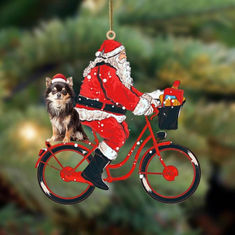 Santa Claus riding a bike with Chihuahua-Two Sided Ornament - Thegiftio UK
