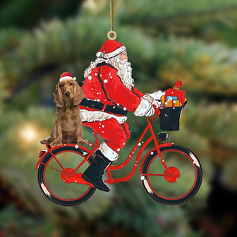 Santa Claus riding a bike with Cocker Spaniel (2)-Two Sided Ornament - Thegiftio