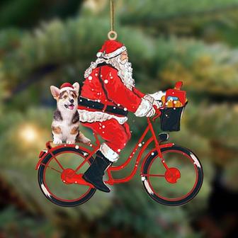 Santa Claus riding a bike with Corgi (2)-Two Sided Ornament - Thegiftio UK
