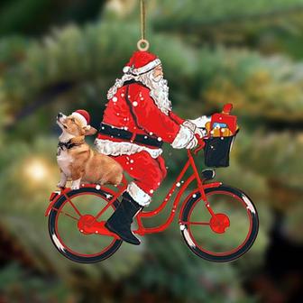 Santa Claus riding a bike with Corgi-Two Sided Ornament - Thegiftio UK