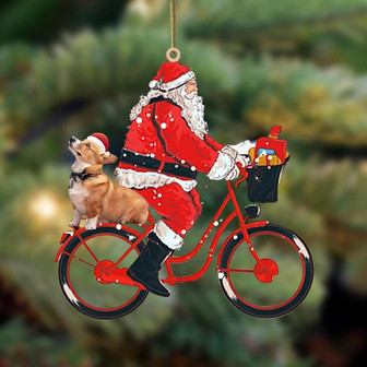 Santa Claus riding a bike with Corgi-Two Sided Ornament - Thegiftio
